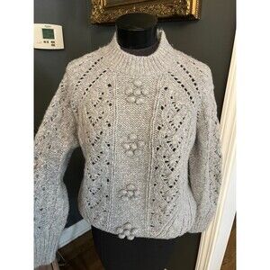 J. CREW pullover Gray Soft Sweater Cutouts cable knit Thick Chunky sz S oversize